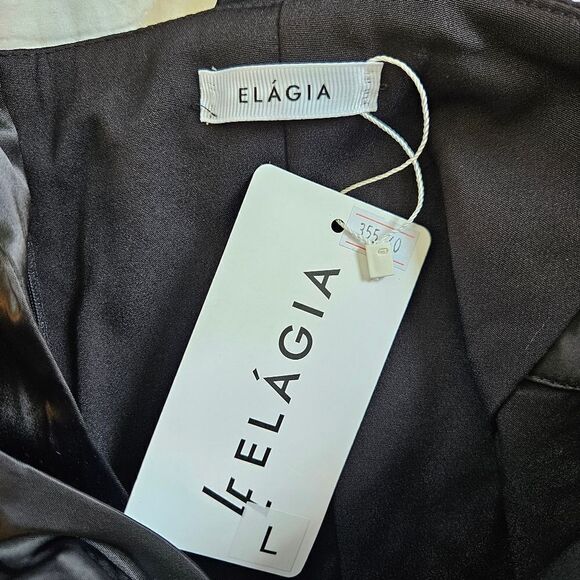 NWT Elagia Formal Black Cross Neck Satin Sleeveless Wide Leg Jumpsuit Romper L - Picture 15 of 16